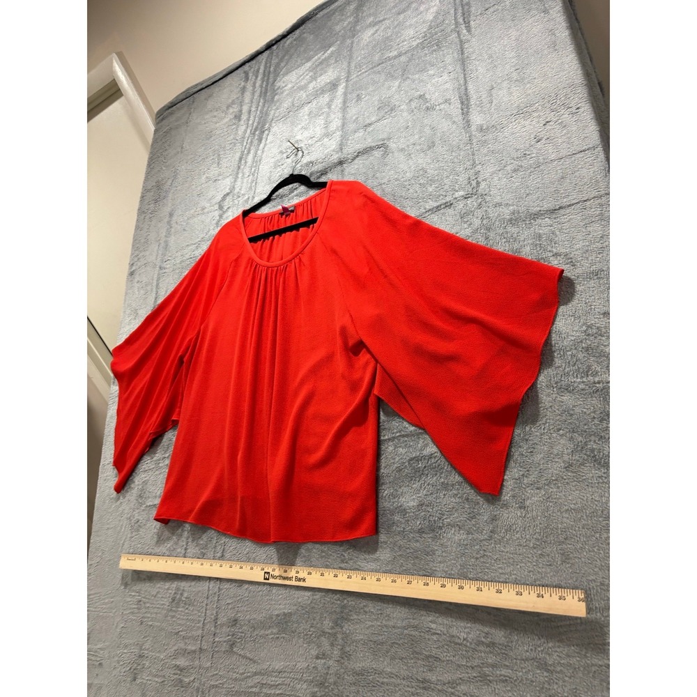 Vince Camuto XL Womens Red Bell Sleeve Blouse Boho Casual Textured Crepe Top - Picture 3 of 13